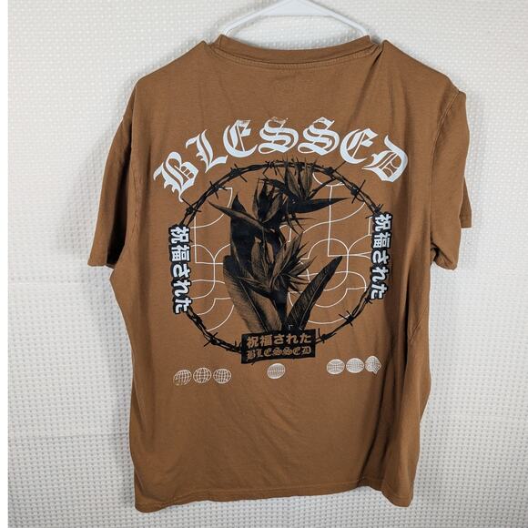Taco Tuesday Blessed Graphic T Shirt Large Brown Japanese Lettering Streetwear - Picture 4 of 5